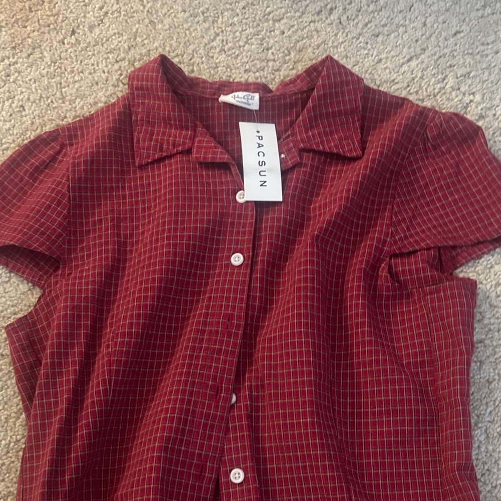 PacSun Red Plaid Short Sleeve Button-Up Top